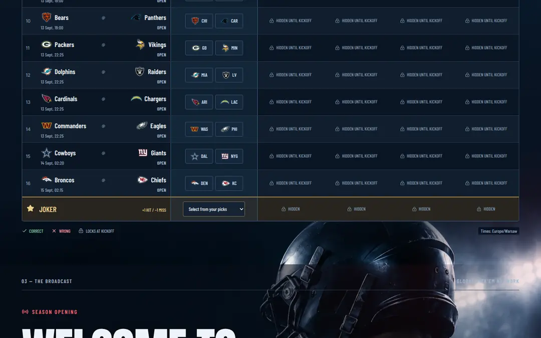 NFL PICK’EM — fragment strony 3 z 14