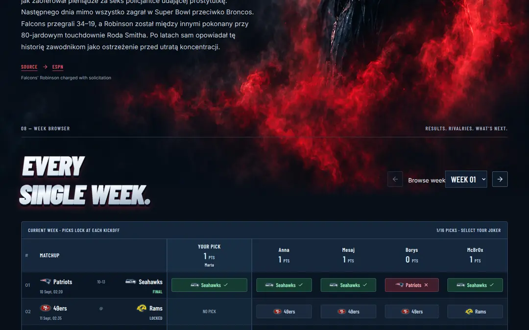 NFL PICK’EM — fragment strony 9 z 14